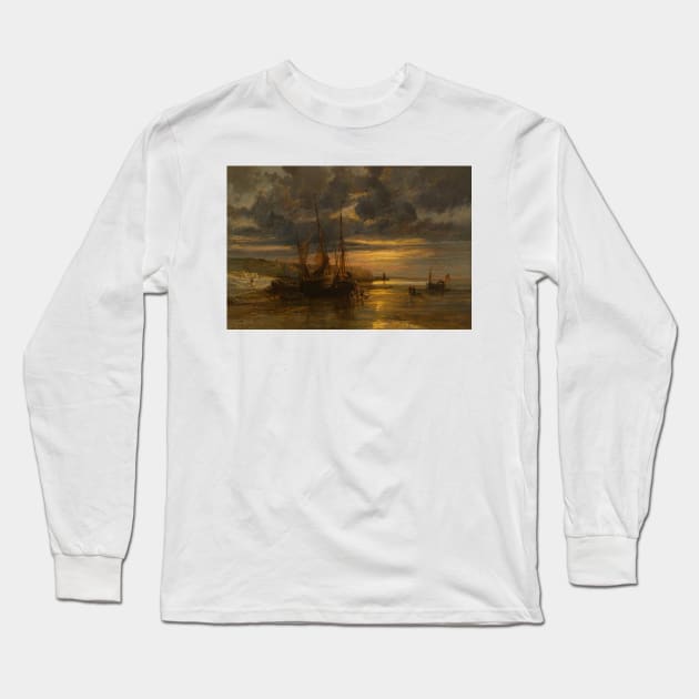 Beached Fishing Boats by Jules Achille Noel Long Sleeve T-Shirt by Classic Art Stall